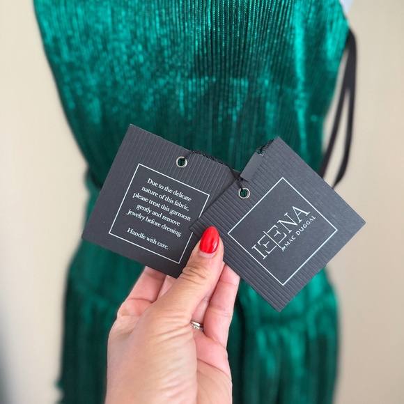 Ieena for Mac Duggal Gown Buckle Belt Tiered Green Black Formal Dress Size 4 NWT - Picture 8 of 13